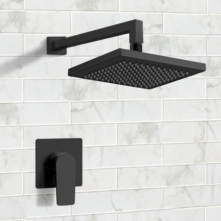 Remer SS41 Matte Black Shower Faucet Set with 8 Inch Rain Shower Head